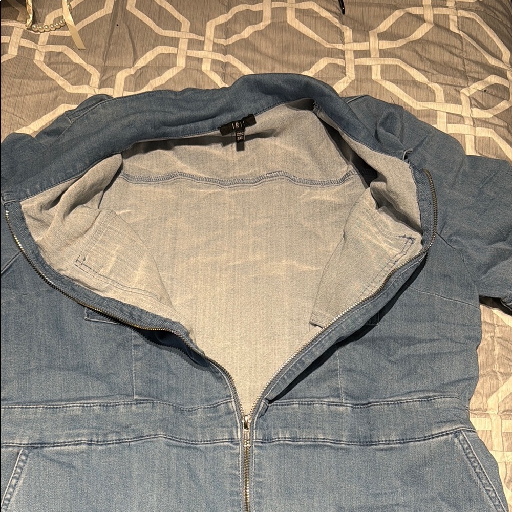Blue Denim Short Sleeve Shorts Jumpsuit - Picture 3 of 5
